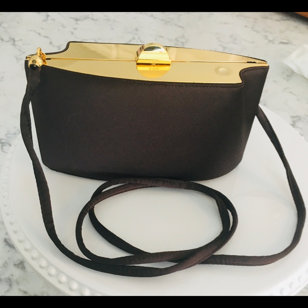 RODO BROWN SATIN & GOLD EVENING BAG